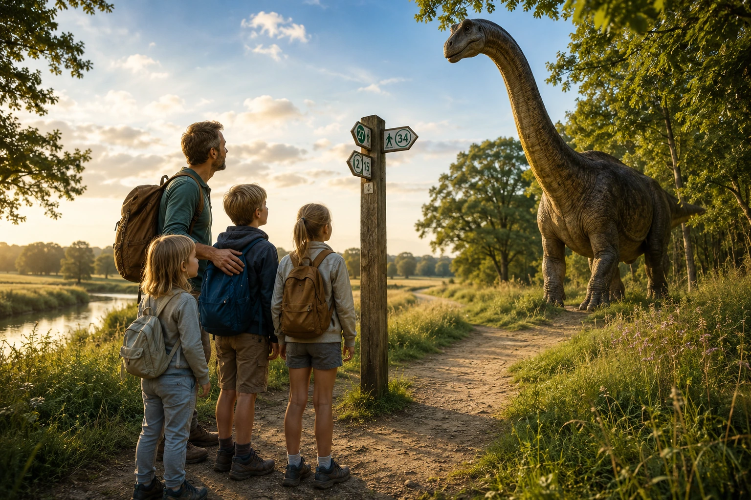 Twee kinderen bekijken een knooppuntenroute tijdens een dino-speurtocht in het bos