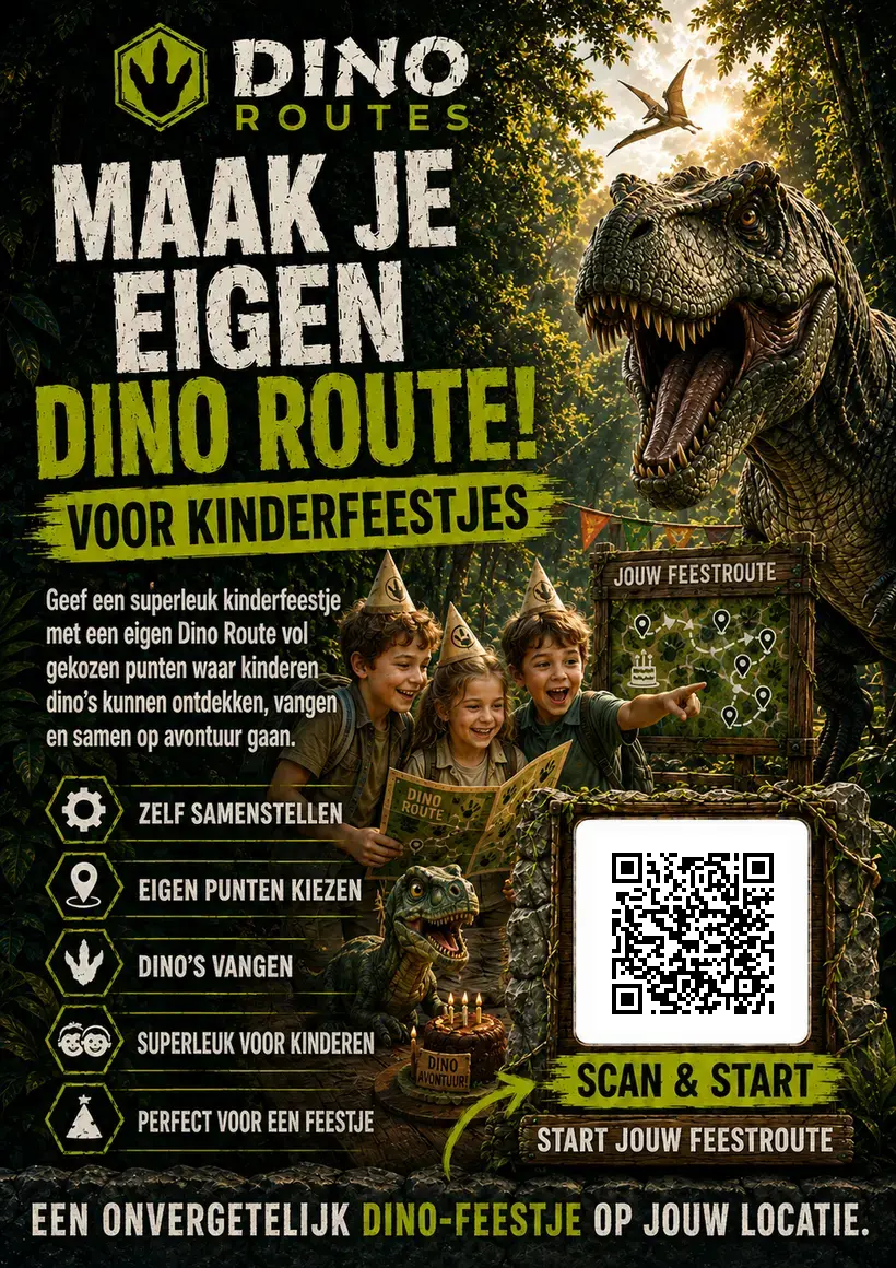 DinoFeestje-poster met scanbare QR-code