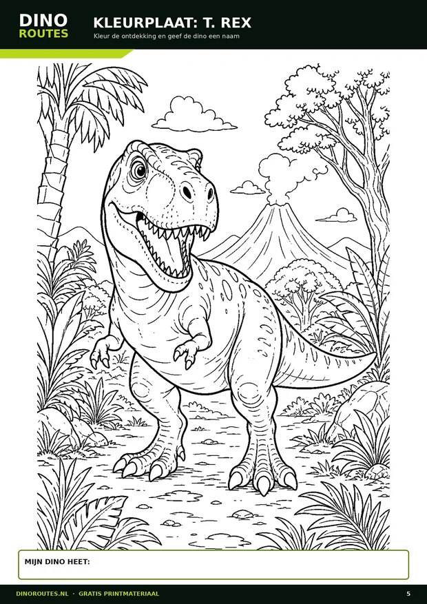 Kleurplaat T. rex van DinoRoutes