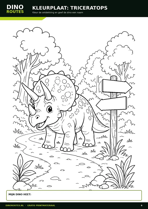 Kleurplaat Triceratops van DinoRoutes