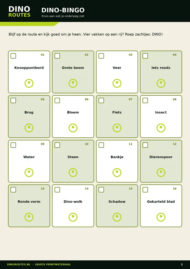 Dino-bingo van DinoRoutes