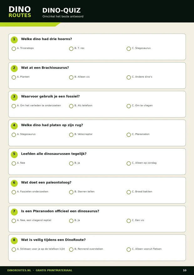 Dino-quiz van DinoRoutes